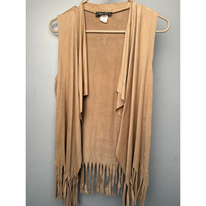 Women's Brat Star Tan Fringed Open Front Vest Size S